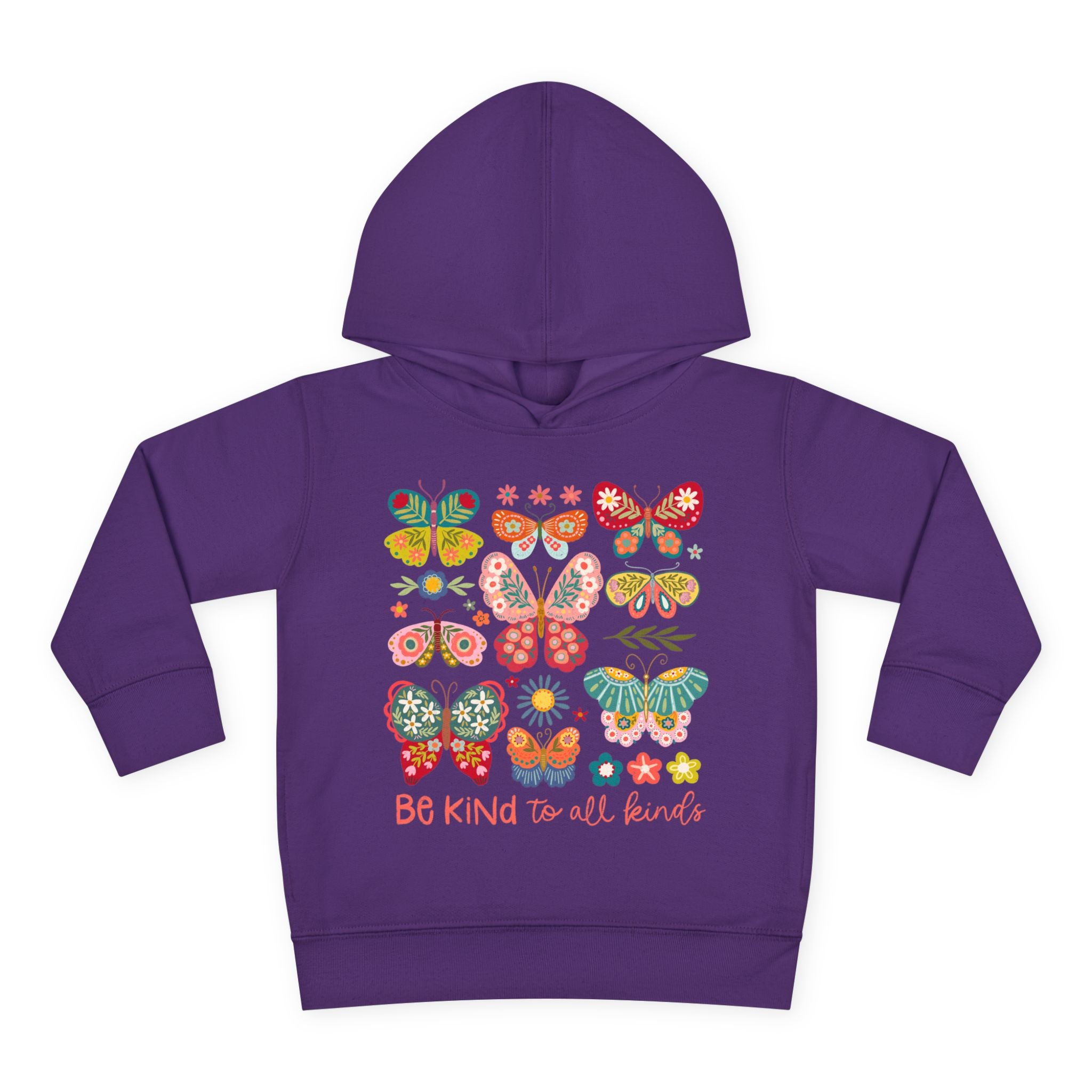 Toddler Hoodie — 'Be Kind to All Kinds' Colorful Butterfly Pullover