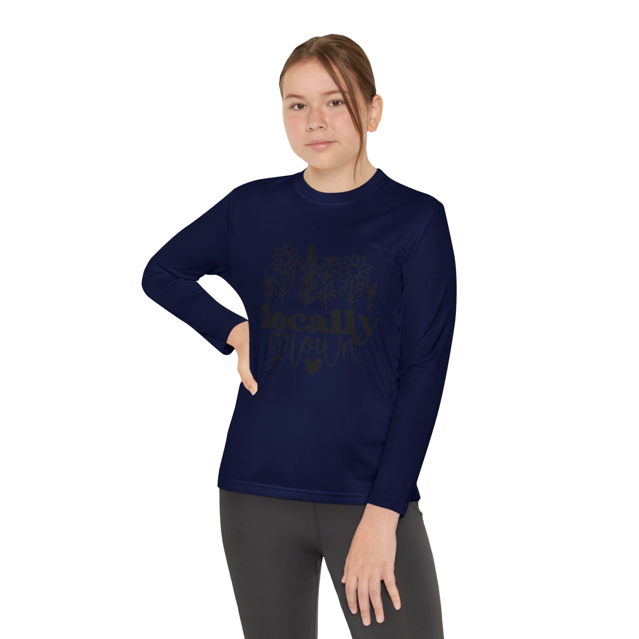 Youth Long Sleeve Tee — "Locally Grown" Floral Design