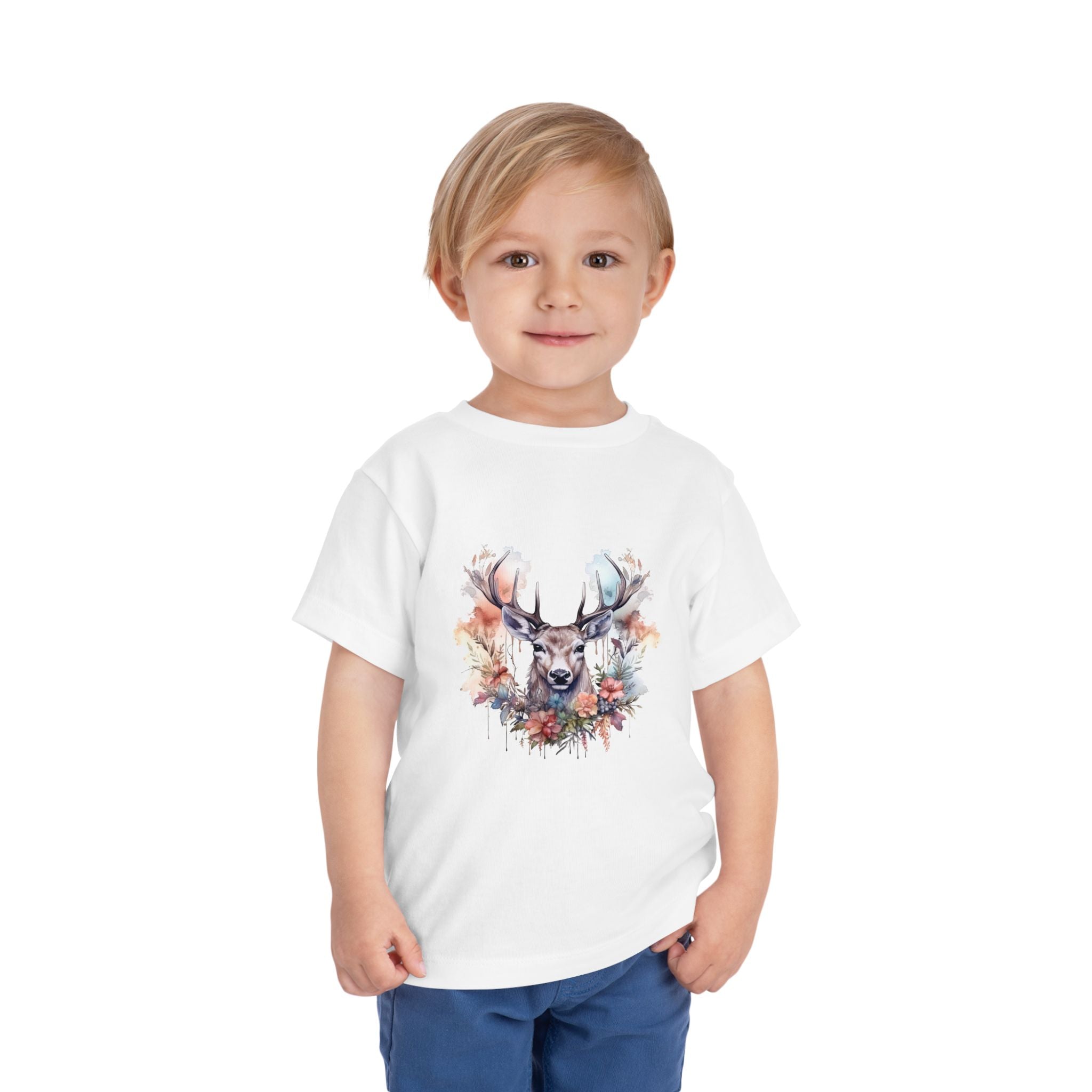Watercolor Deer Head Floral- Toddler Tee