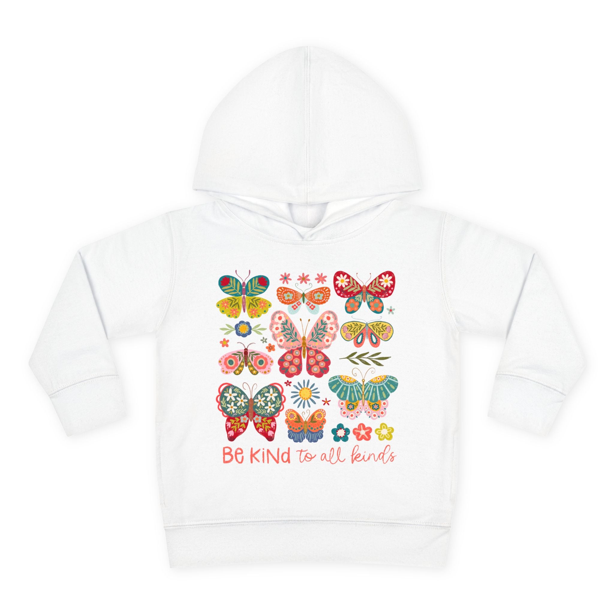 Toddler Hoodie — 'Be Kind to All Kinds' Colorful Butterfly Pullover
