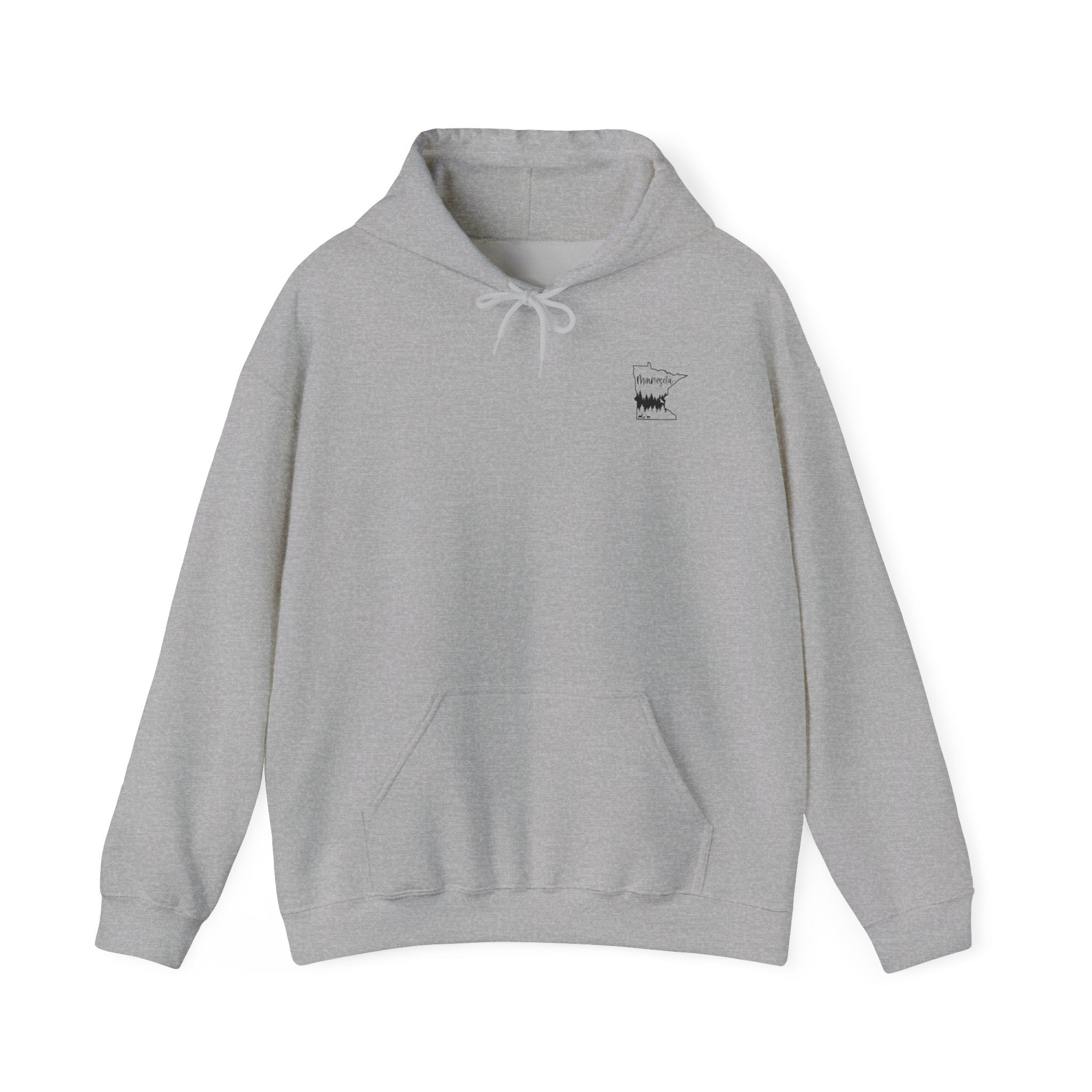 Minnesota Outline Hoodie with Forest Silhouette – Cozy State Pride Sweatshirt
