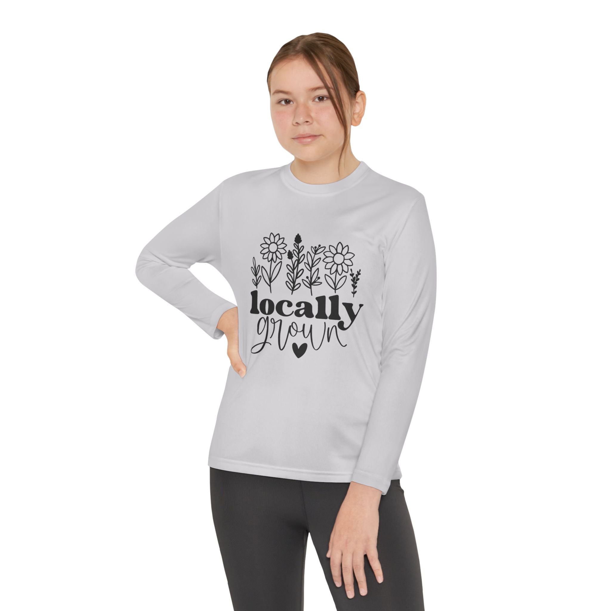 Youth Long Sleeve Tee — "Locally Grown" Floral Design