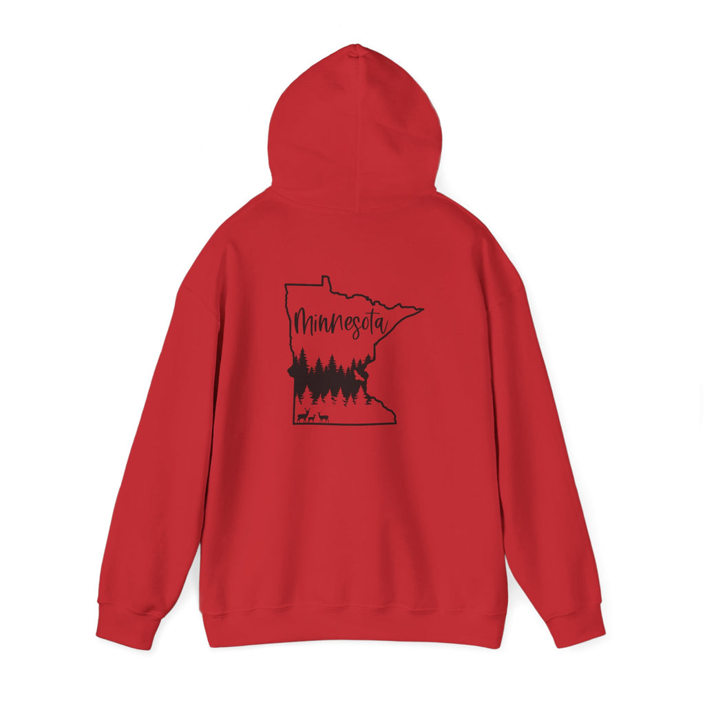 Minnesota Outline Hoodie with Forest Silhouette – Cozy State Pride Sweatshirt