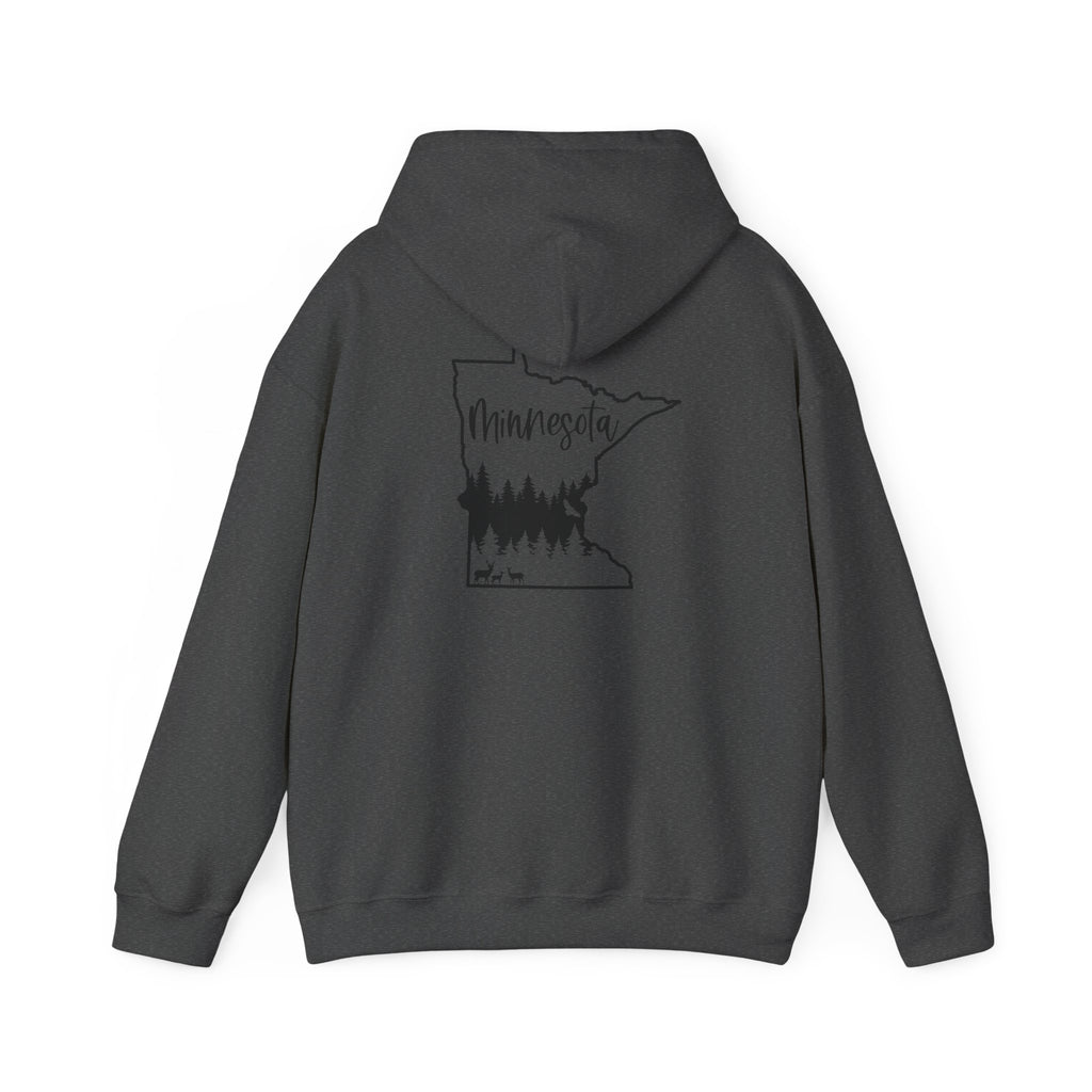 Minnesota Outline Hoodie with Forest Silhouette – Cozy State Pride Sweatshirt