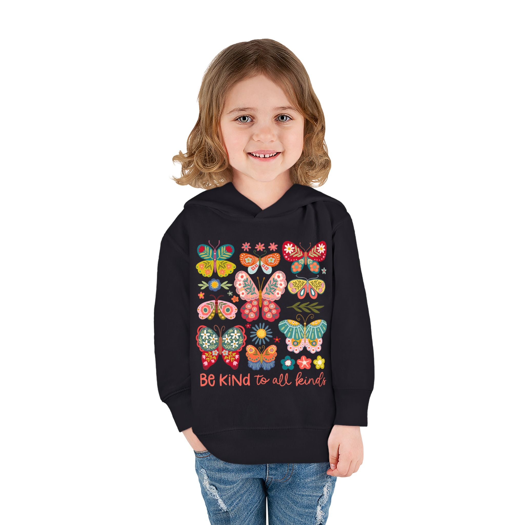 Toddler Hoodie — 'Be Kind to All Kinds' Colorful Butterfly Pullover