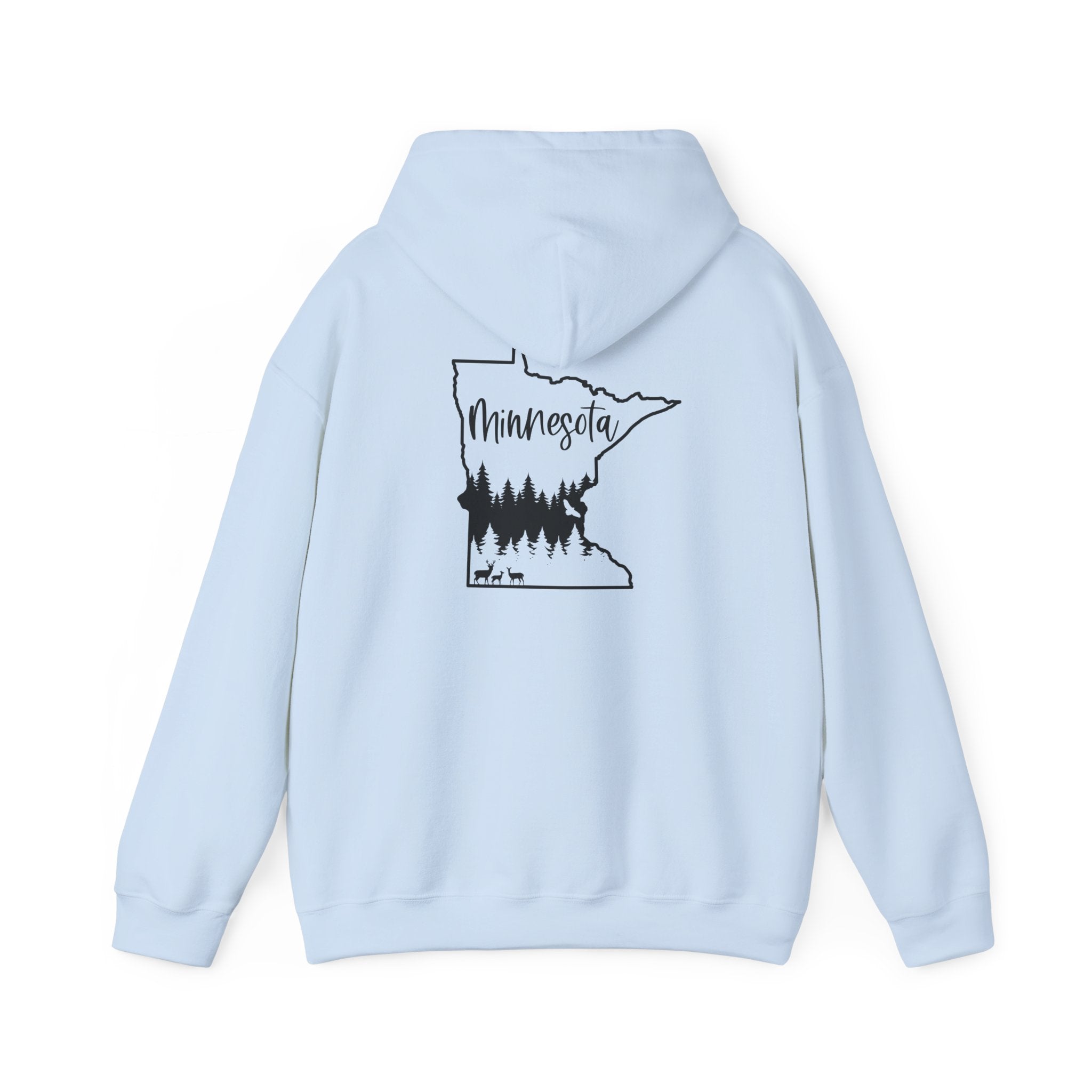Minnesota Outline Hoodie with Forest Silhouette – Cozy State Pride Sweatshirt