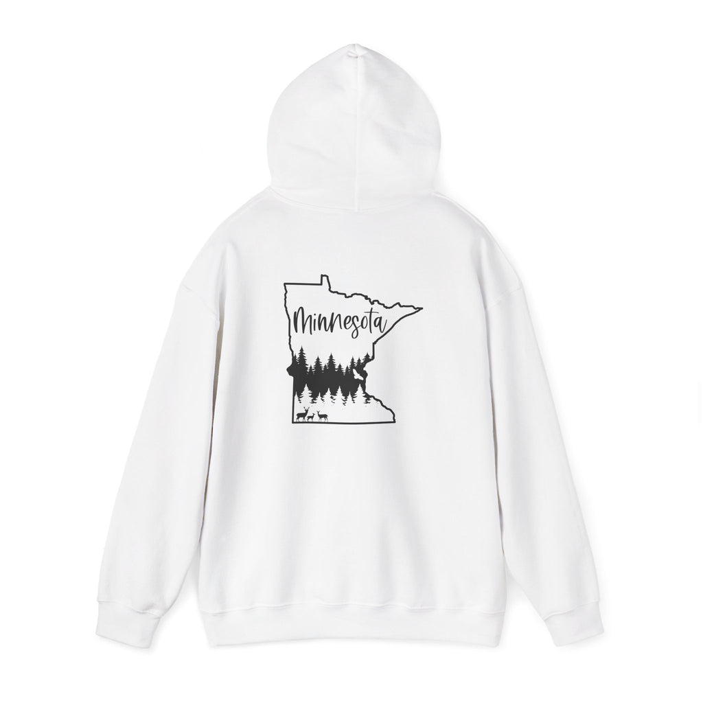 Minnesota Outline Hoodie with Forest Silhouette – Cozy State Pride Sweatshirt