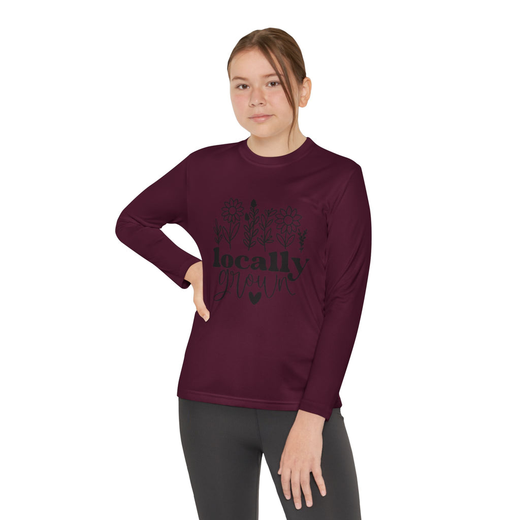 Youth Long Sleeve Tee — "Locally Grown" Floral Design
