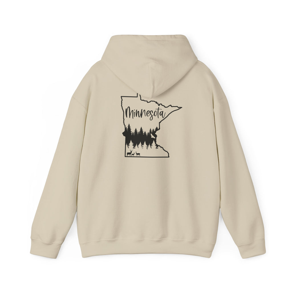 Minnesota Outline Hoodie with Forest Silhouette – Cozy State Pride Sweatshirt