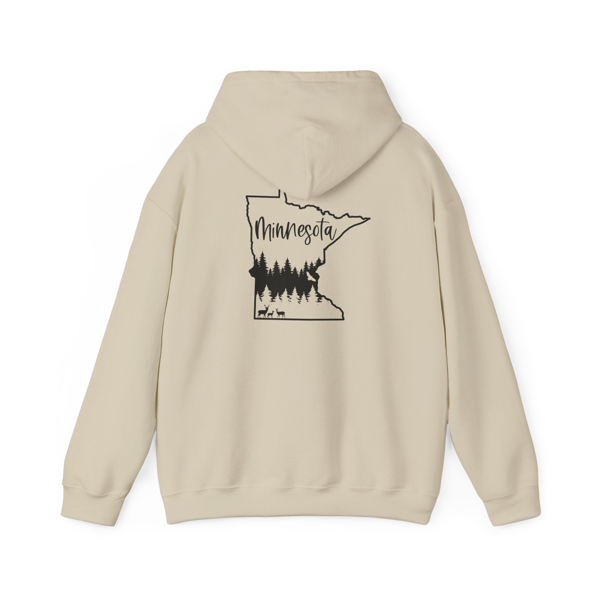 Minnesota Outline Hoodie with Forest Silhouette – Cozy State Pride Sweatshirt
