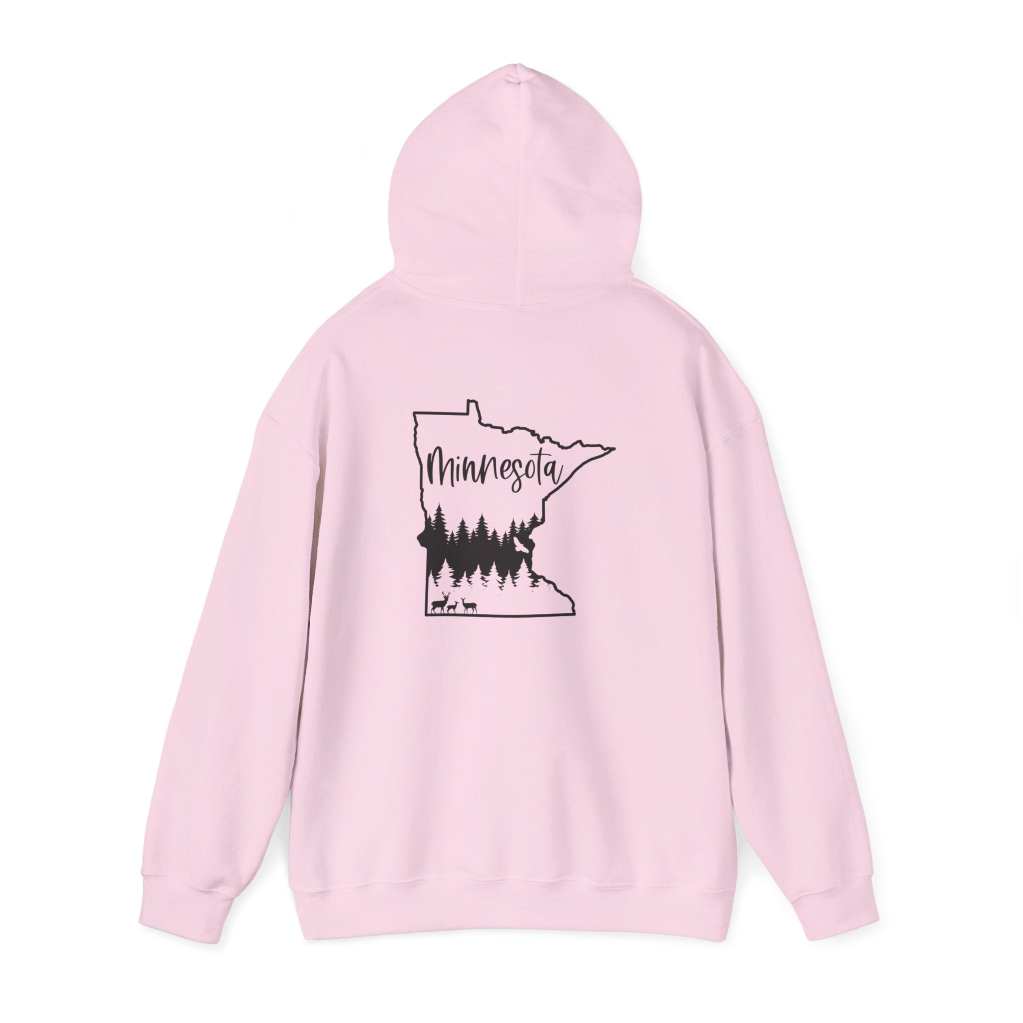 Minnesota Outline Hoodie with Forest Silhouette – Cozy State Pride Sweatshirt