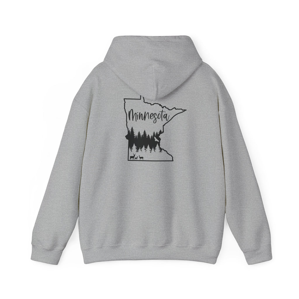 Minnesota Outline Hoodie with Forest Silhouette – Cozy State Pride Sweatshirt