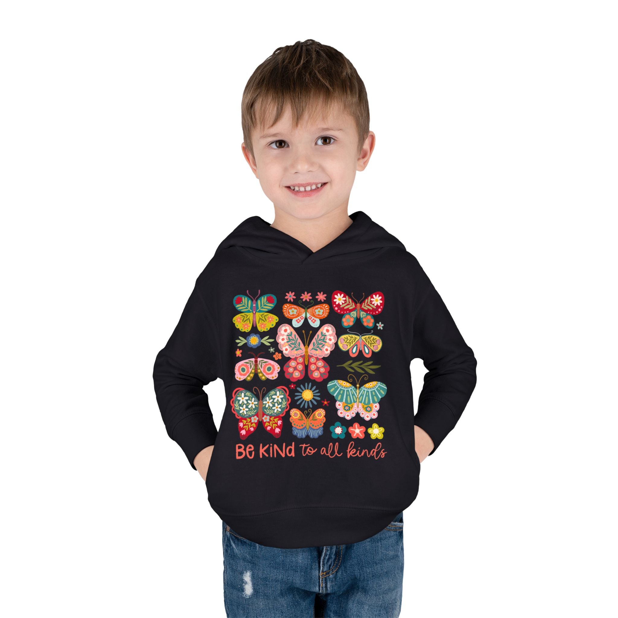 Toddler Hoodie — 'Be Kind to All Kinds' Colorful Butterfly Pullover