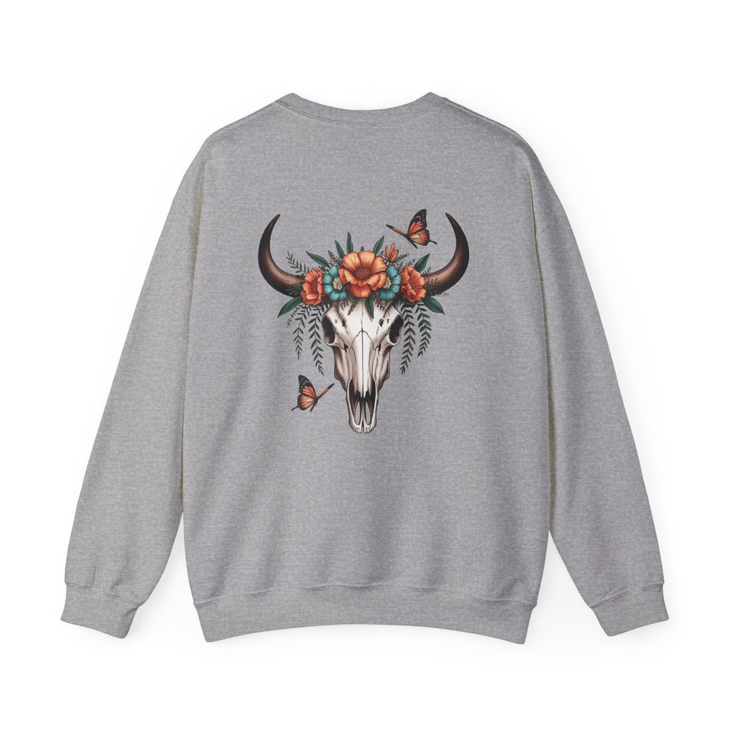 "Howdy" Cow Skull Floral Crewneck Sweatshirt