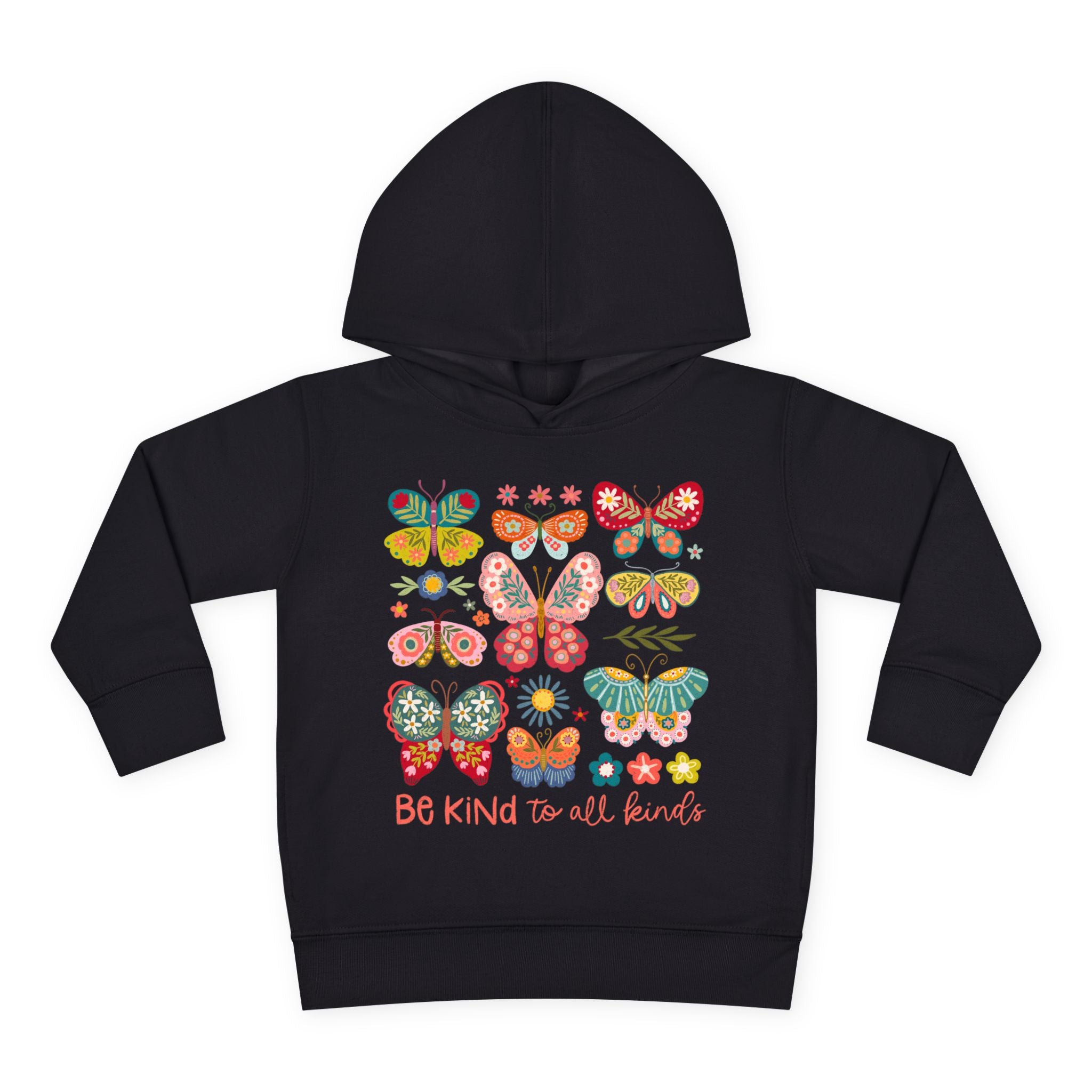 Toddler Hoodie — 'Be Kind to All Kinds' Colorful Butterfly Pullover