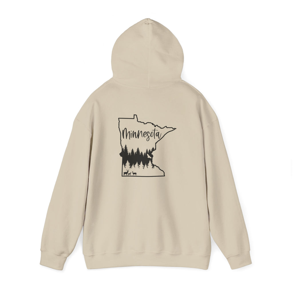 Minnesota Outline Hoodie with Forest Silhouette – Cozy State Pride Sweatshirt