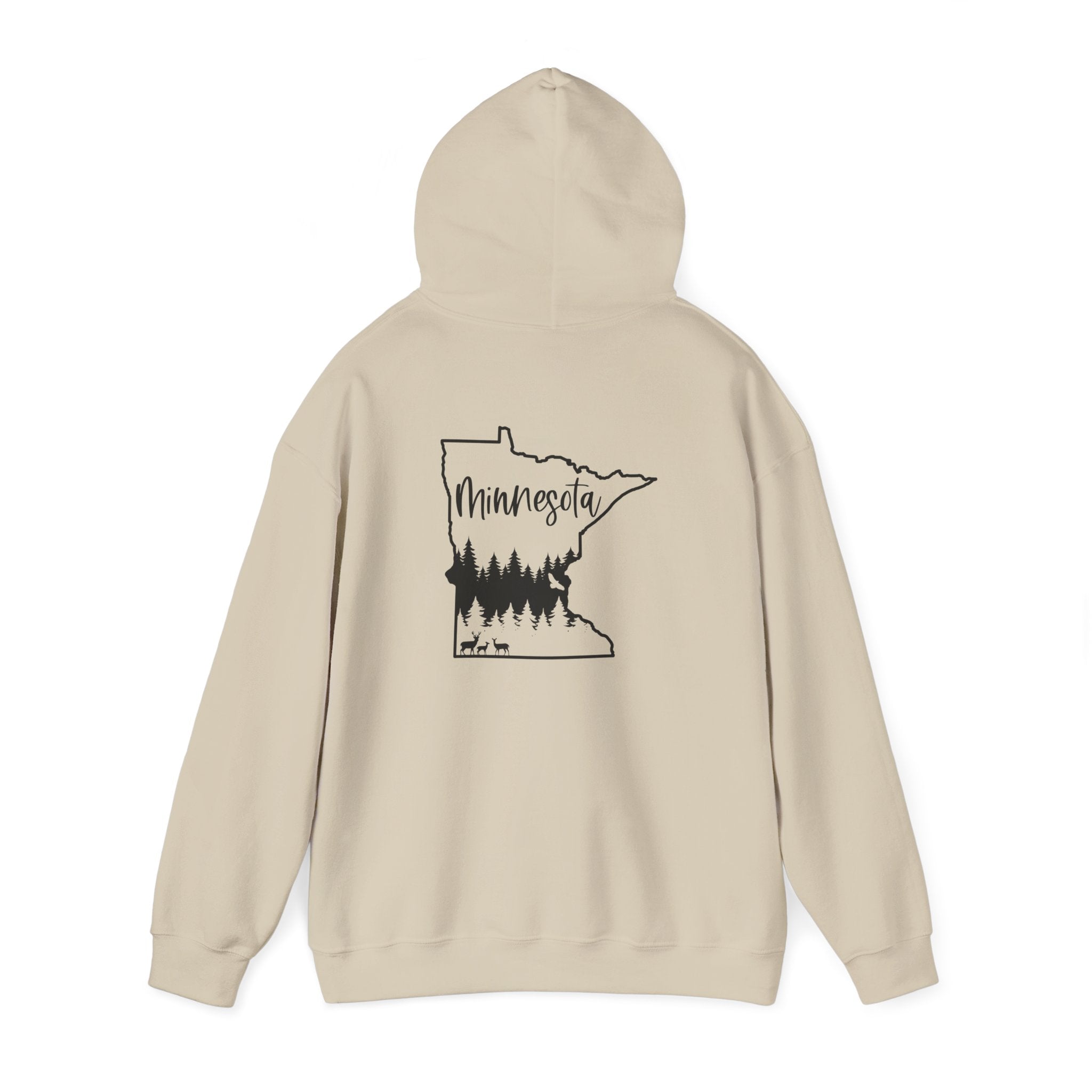 Minnesota Outline Hoodie with Forest Silhouette – Cozy State Pride Sweatshirt