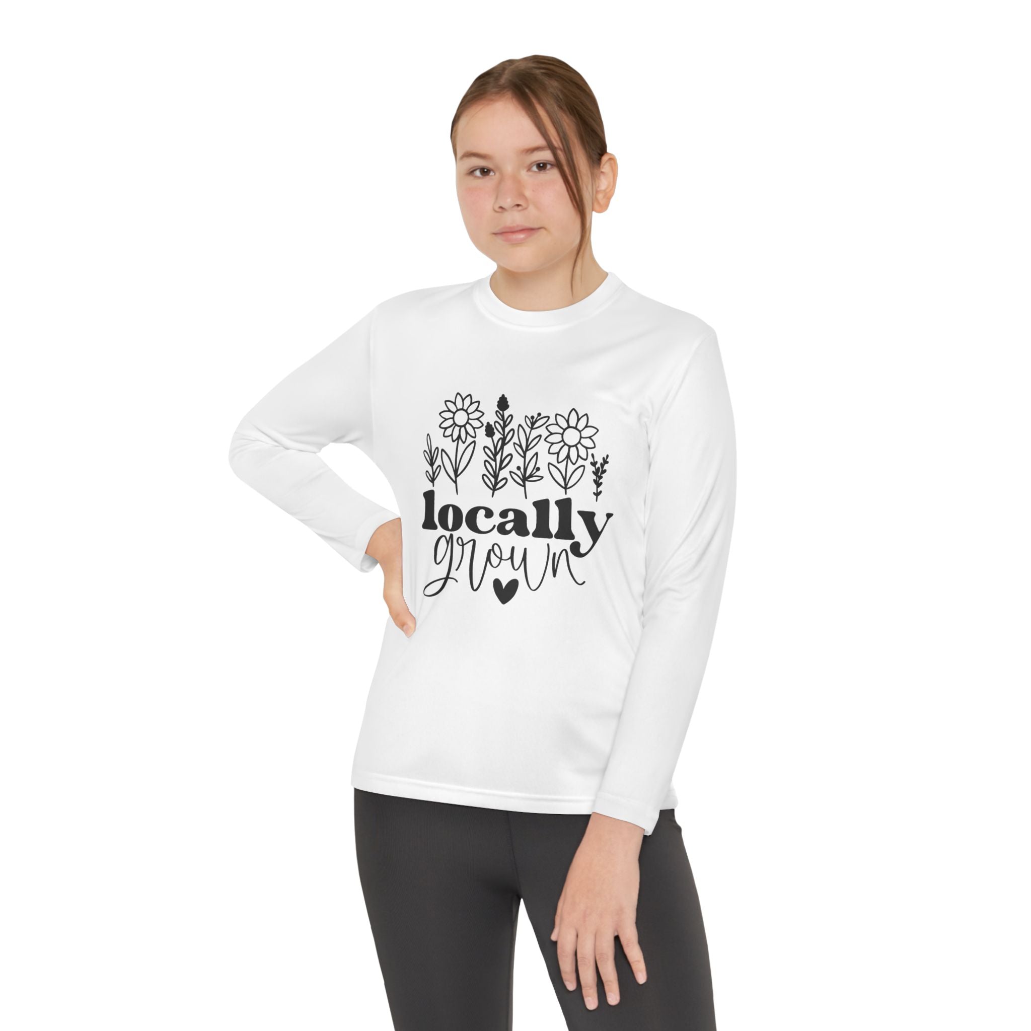 Youth Long Sleeve Tee — "Locally Grown" Floral Design