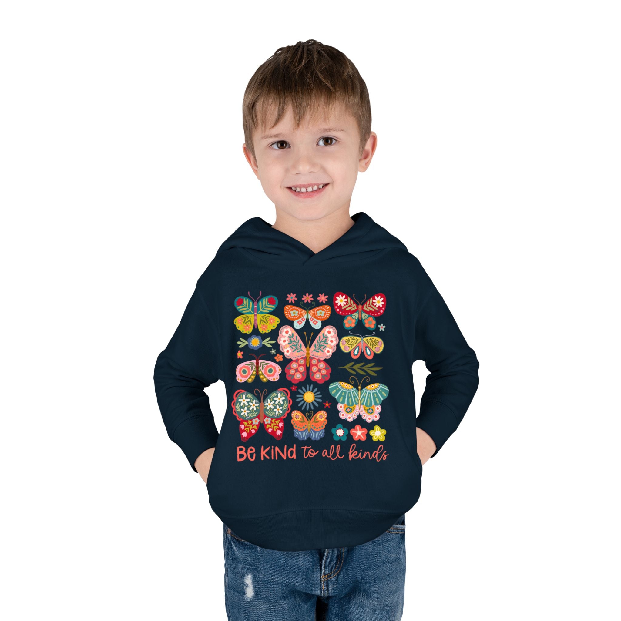 Toddler Hoodie — 'Be Kind to All Kinds' Colorful Butterfly Pullover