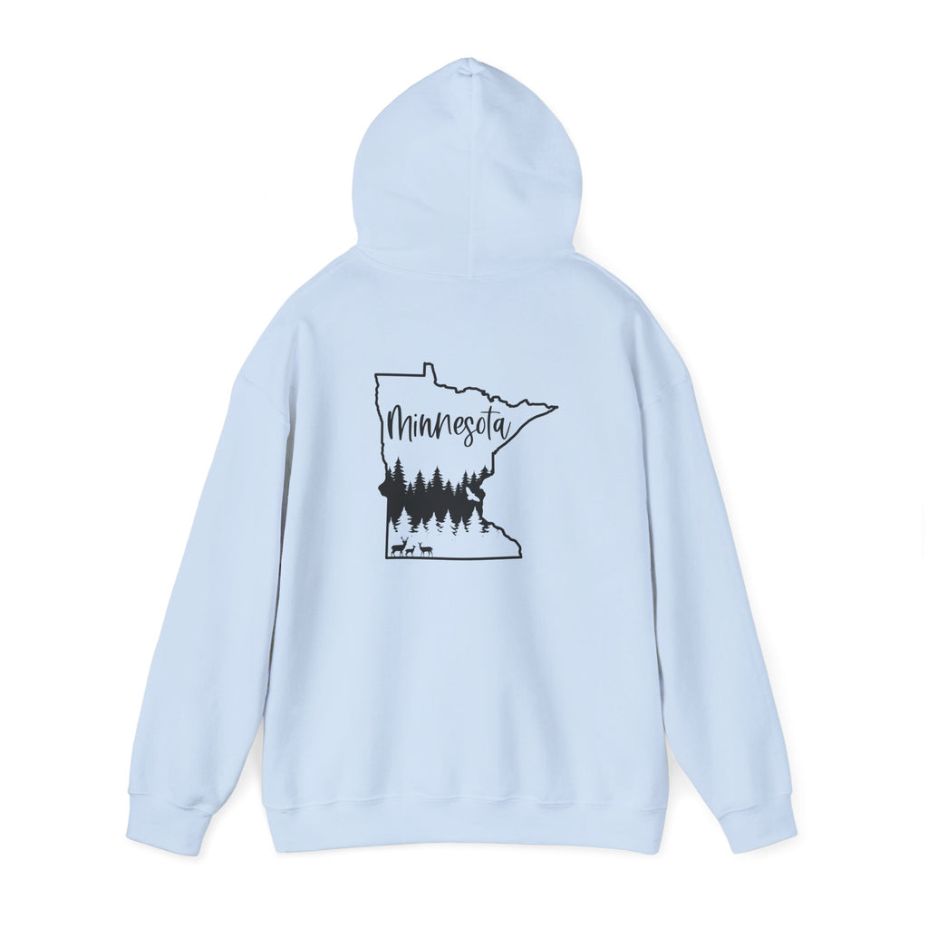 Minnesota Outline Hoodie with Forest Silhouette – Cozy State Pride Sweatshirt