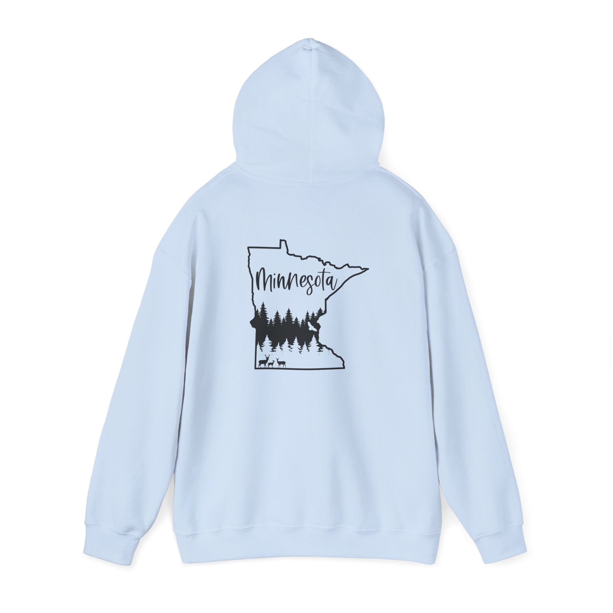 Minnesota Outline Hoodie with Forest Silhouette – Cozy State Pride Sweatshirt