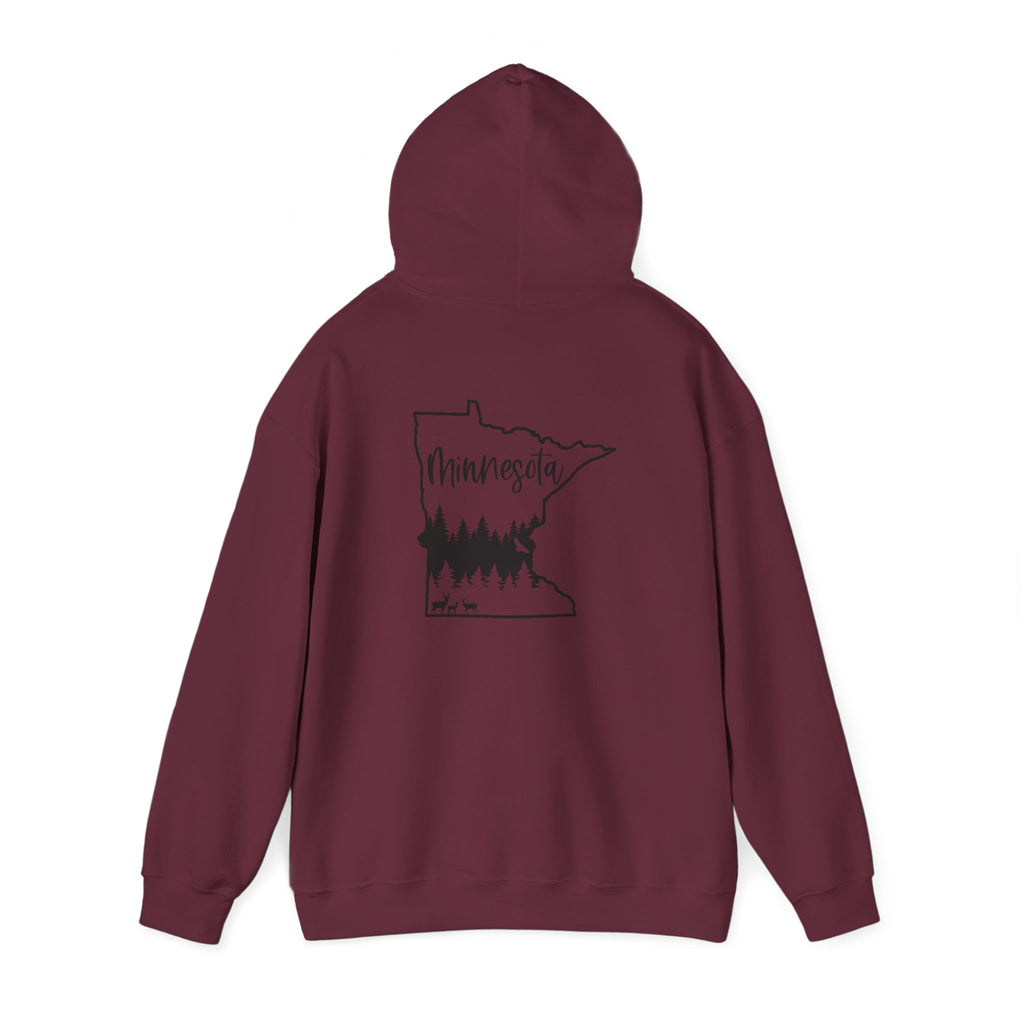 Minnesota Outline Hoodie with Forest Silhouette – Cozy State Pride Sweatshirt