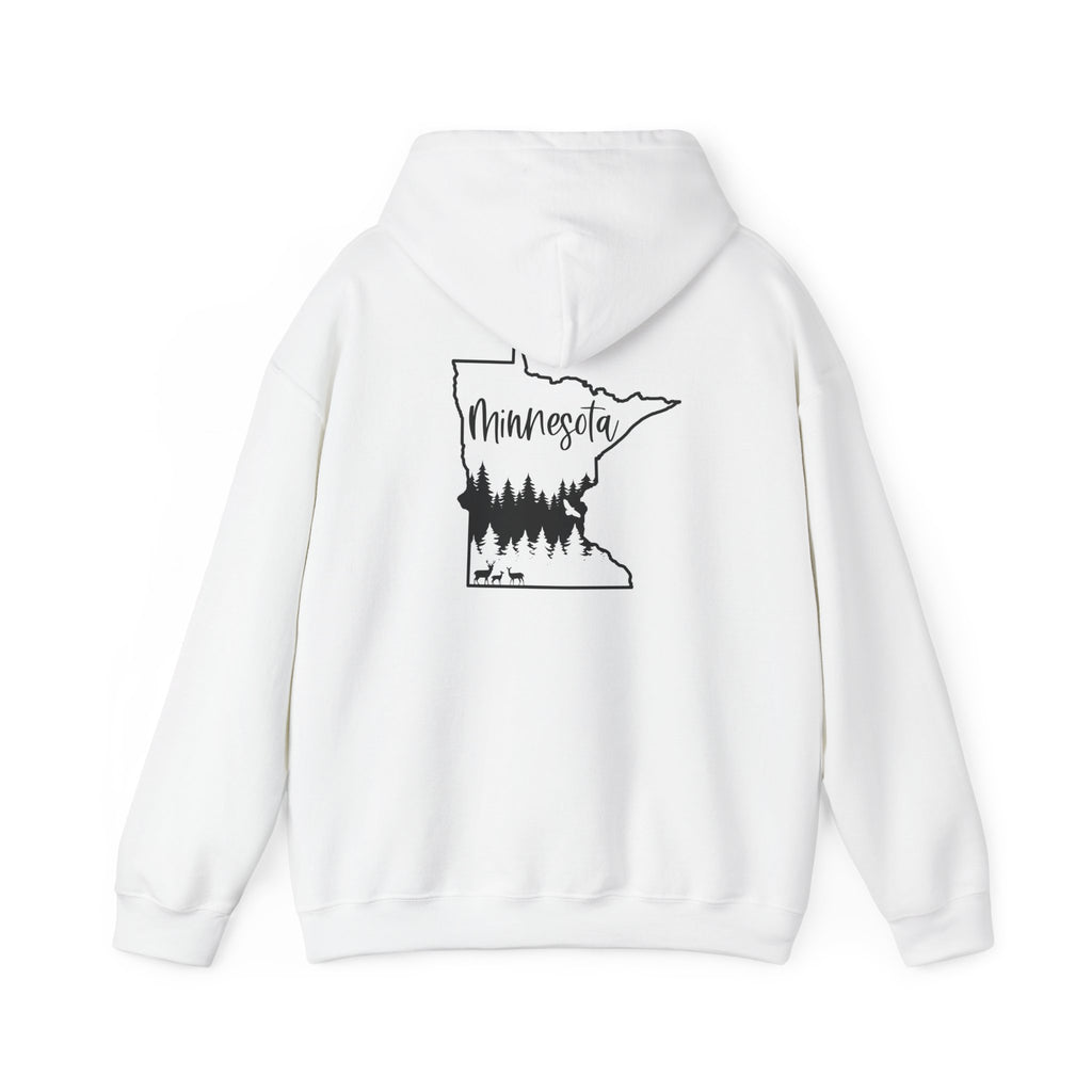 Minnesota Outline Hoodie with Forest Silhouette – Cozy State Pride Sweatshirt