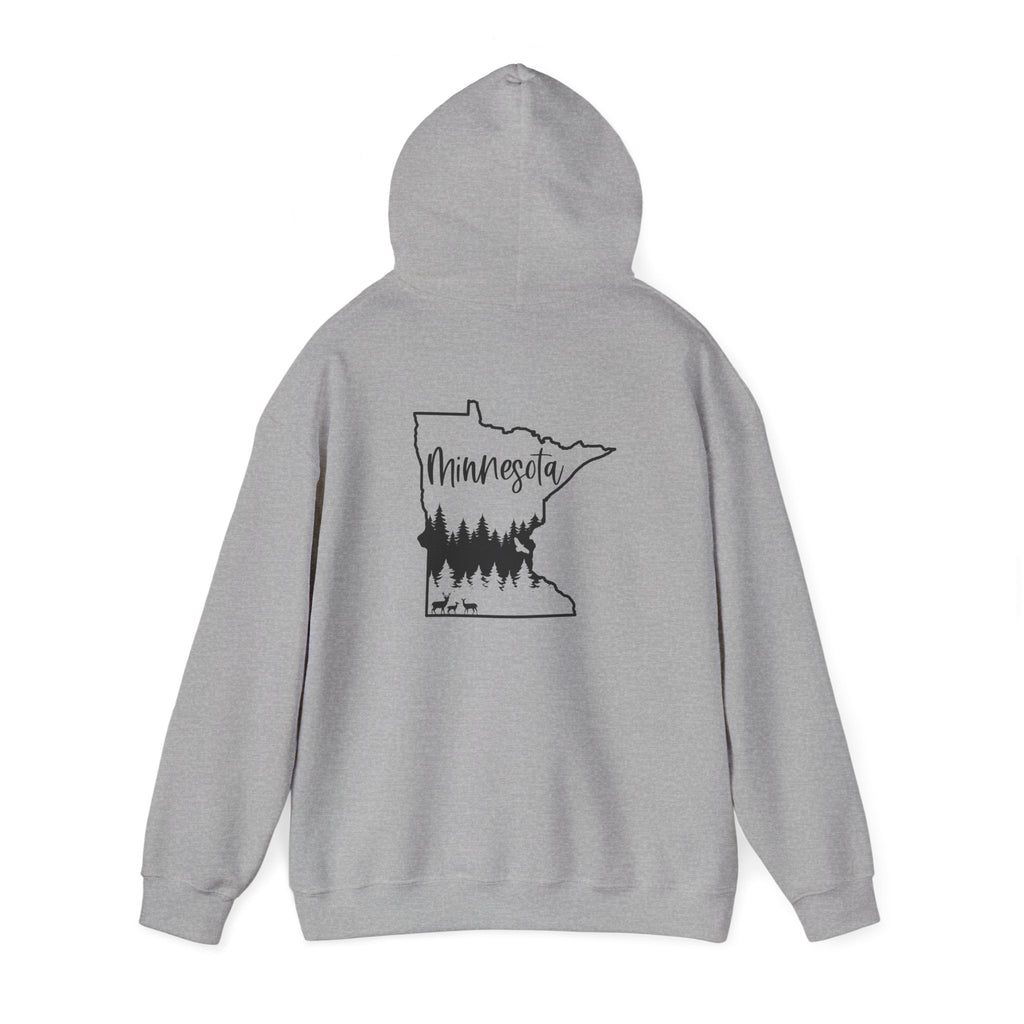 Minnesota Outline Hoodie with Forest Silhouette – Cozy State Pride Sweatshirt