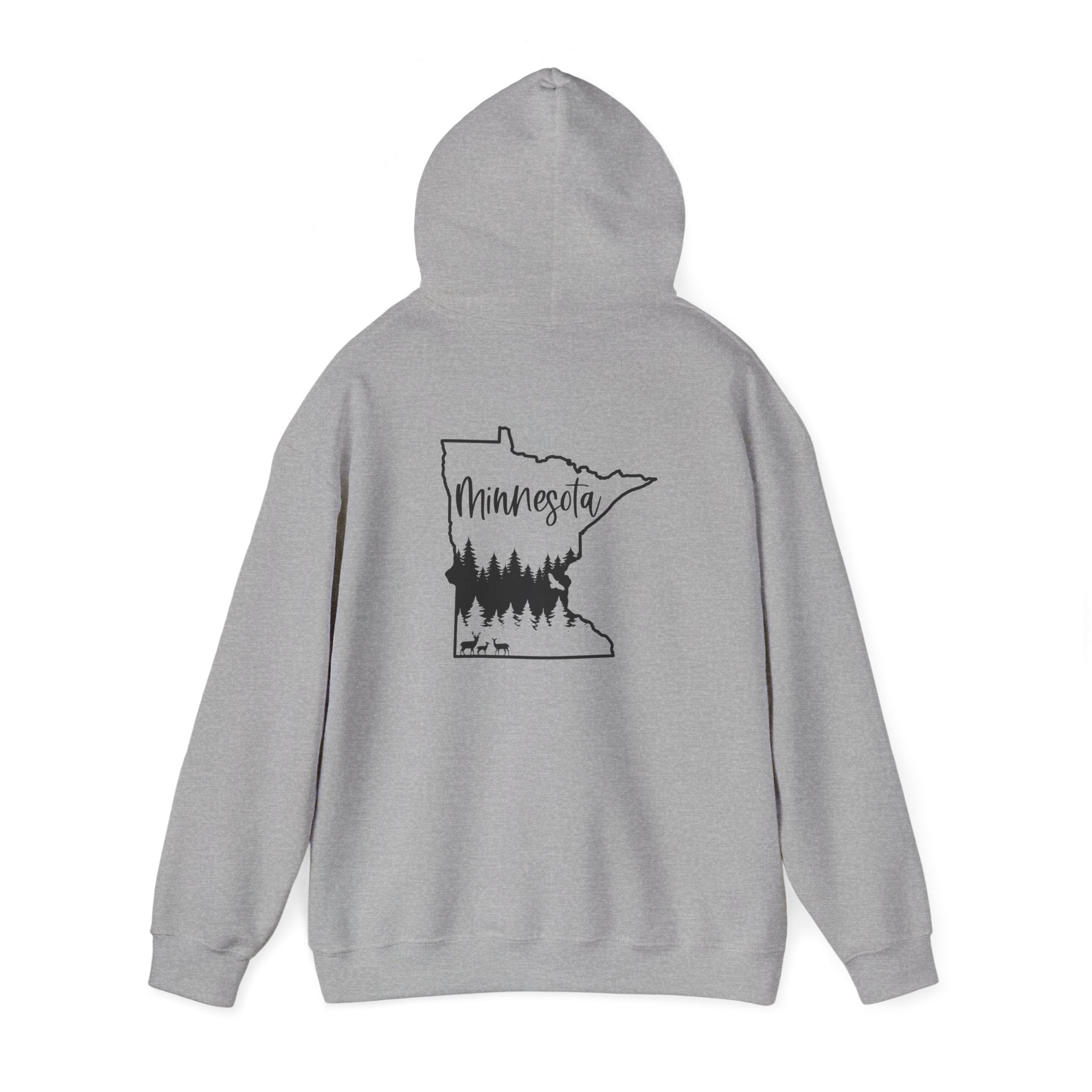 Minnesota Outline Hoodie with Forest Silhouette – Cozy State Pride Sweatshirt