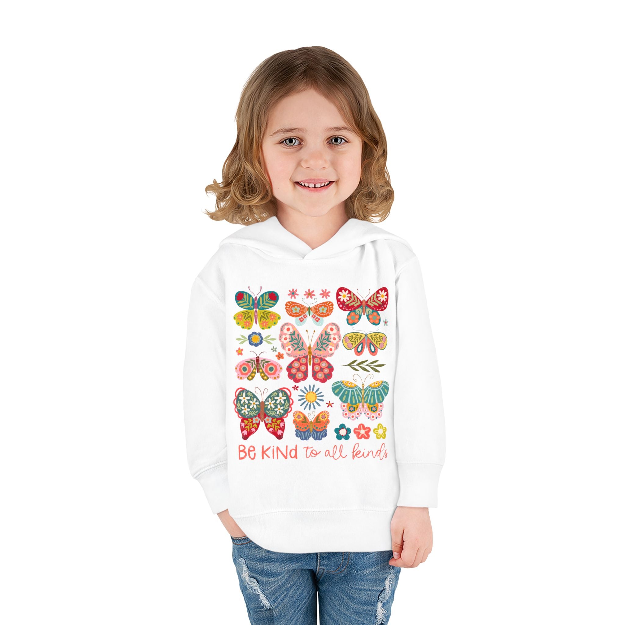 Toddler Hoodie — 'Be Kind to All Kinds' Colorful Butterfly Pullover