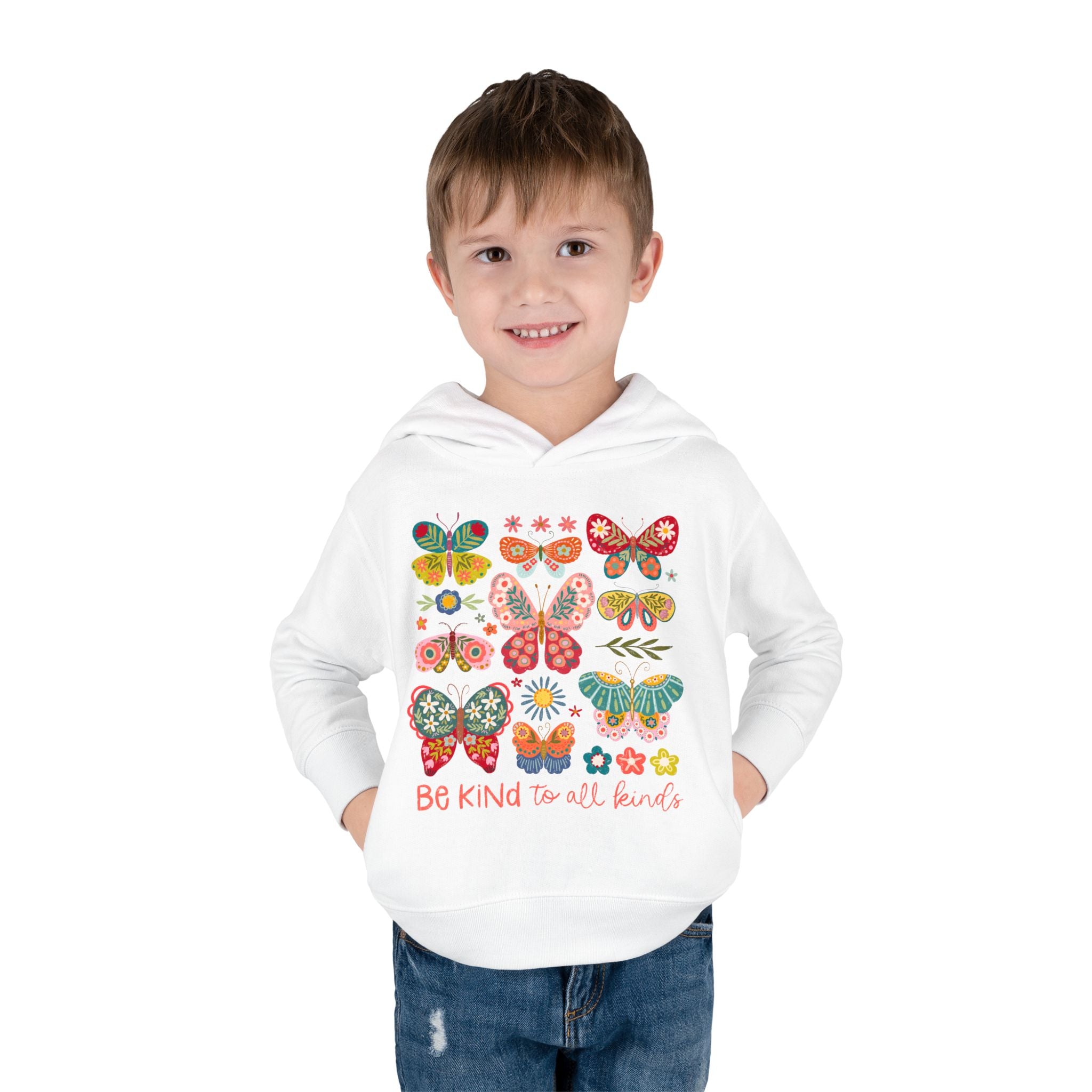 Toddler Hoodie — 'Be Kind to All Kinds' Colorful Butterfly Pullover