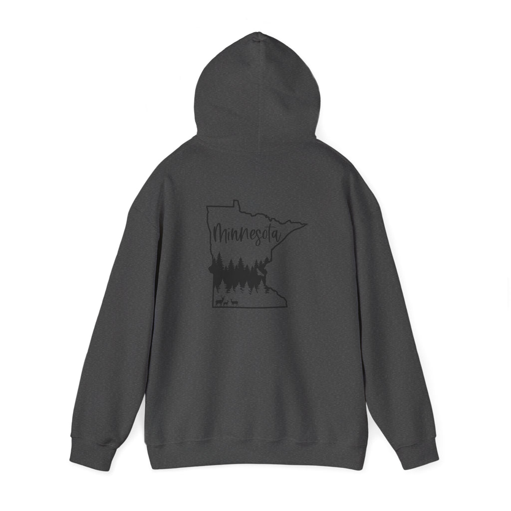 Minnesota Outline Hoodie with Forest Silhouette – Cozy State Pride Sweatshirt