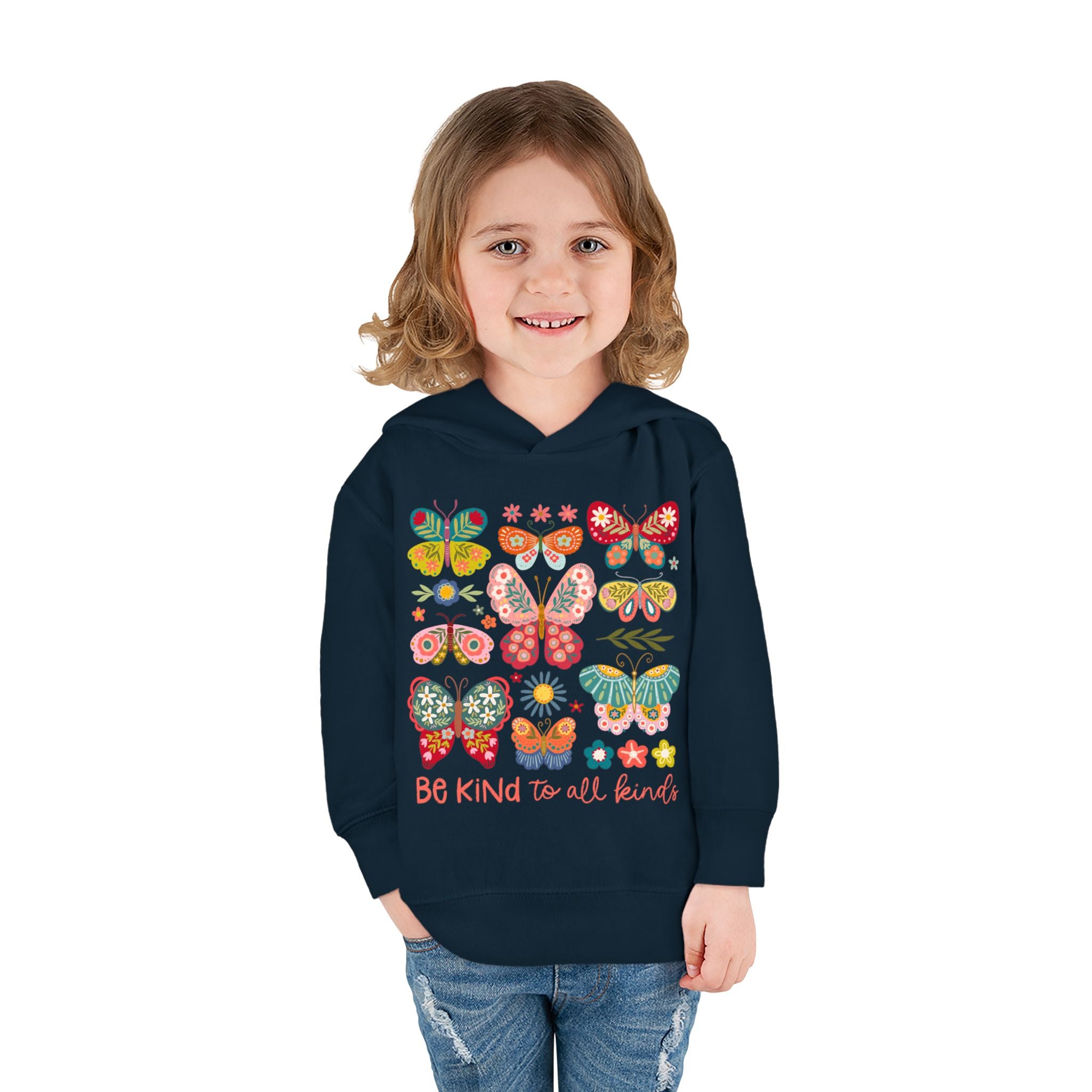 Toddler Hoodie — 'Be Kind to All Kinds' Colorful Butterfly Pullover