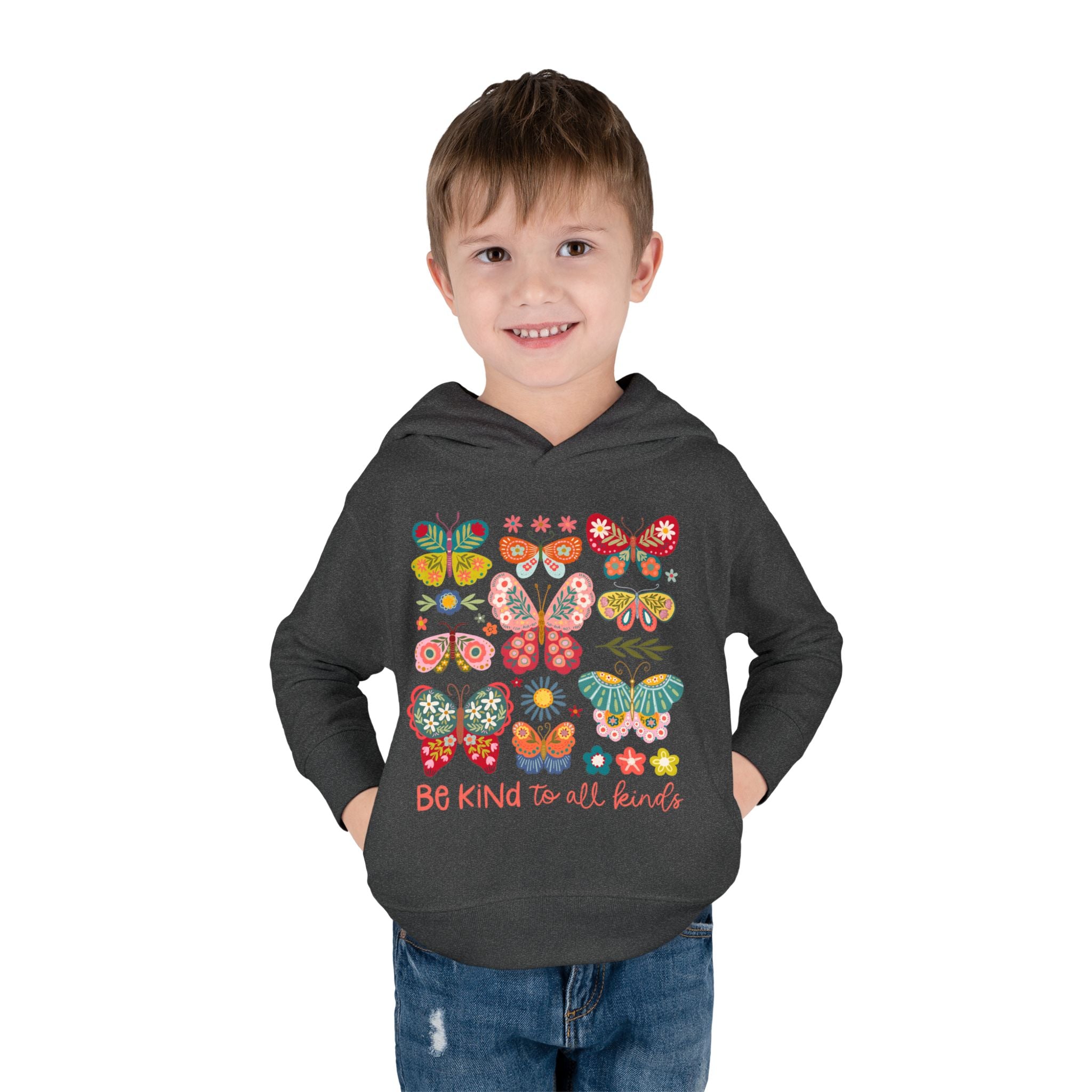 Toddler Hoodie — 'Be Kind to All Kinds' Colorful Butterfly Pullover