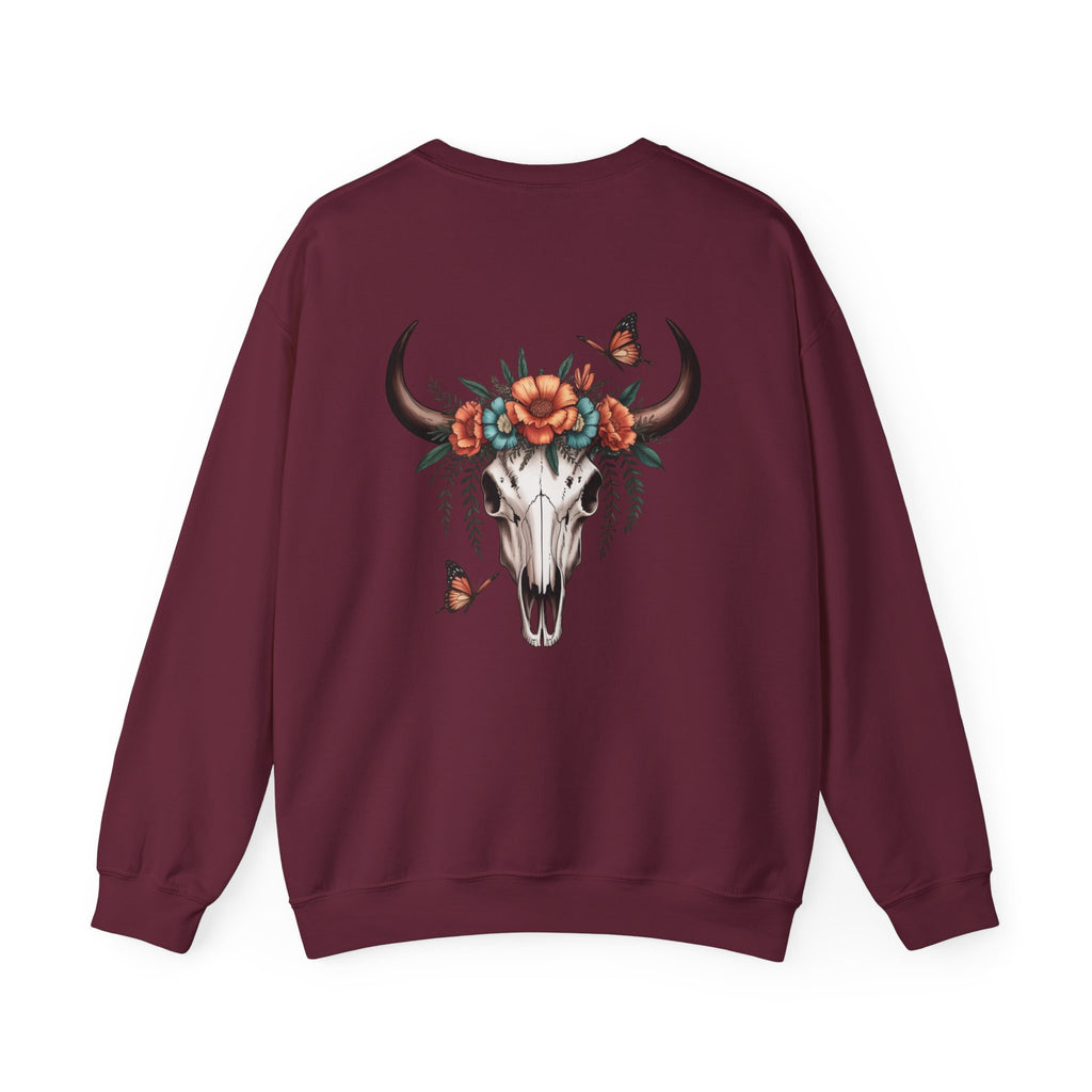 "Howdy" Cow Skull Floral Crewneck Sweatshirt
